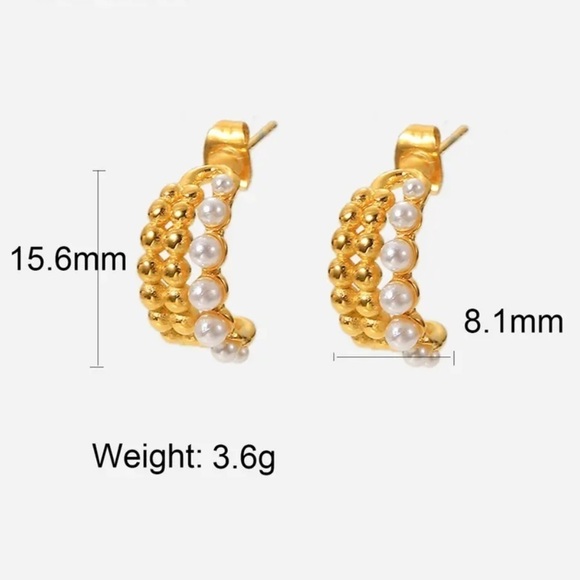 18k Gold Plated Bead Pearl Hoop Earrings - Picture 5 of 9